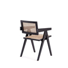 Manhattan Comfort - Lot de 2 chaises de salle à manger Hamlet 19,67 po style industriel chic avec accoudoirs - noir et cannage naturel-Dossier carré unique en rotin