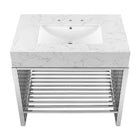 Modway - Gridiron 36" Vanette de salle de bain - Argent blanc-Évier en marbre artificiel