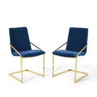 Modway - Pitch Performance Velvet Fauteuil à manger Ensemble de 2 - Marine d’or-Chaise de salle à manger moderne