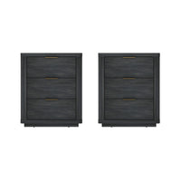 Manhattan Comfort - Ensemble de 2 tables de chevet modernes Evelyn 20" à 3 tiroirs - Gris charbon-Table de nuit moderne pour chambre et salon lot de 2