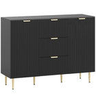HOMCOM - Buffet 47,2 po L, armoire de rangement, noir-Pieds en métal, poignées dorées et design à panneaux cannelés lui confèrent un look moderne 