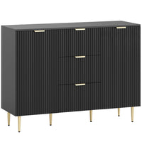 HOMCOM - Buffet 47,2 po L, armoire de rangement, noir-Pieds en métal, poignées dorées et design à panneaux cannelés lui confèrent un look moderne 