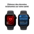Apple - Watch Series 11 - 42 mm - GPS - Boîtier en aluminium Noir de jais avec Bracelet sport Noir, P / M-Jusqu’à 24 heures d’utilisation normale. Et une recharge rapide de seulement 15 minutes vous procure jusqu’à 8 heures d’utilisation normale
