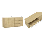Manhattan Comfort - Clive 72" Commode double à 6 tiroirs style mid-century modern - Chêne naturel et or-Les tiroirs s’ouvrent sur des coulisses à extension 0,75 pour un accès fluide et pratique