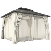 Outsunny - Pavillon à toit rigide double 10 pi l x 12 pi L avec rideaux - beige-Assez spacieux pour que vos invités puissent se déplacer librement
