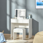HOMCOM - Coiffeuse avec miroir rabattable et tabouret rembourré - 31,5 po L x 15,7 po l x 31,1 po H - blanc-Comprend un tabouret confortable avec coussin 