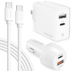 Overtime - Kit de chargeur mural et de voiture avec câble de recharge certifié USB-C de 1,8 m - blanc-Ce chargeur de voiture offre une puissance de sortie de 38 W, garantissant une recharge rapide de vos appareils.