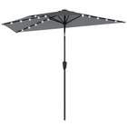 Outsunny - Parasol de patio demi-lune avec lumières LED solaires et manivelle - 9 pi - gris foncé-Le design demi-rond s'adapte parfaitement contre les murs, idéal pour les petits patios ou balcons