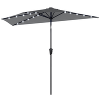 Outsunny - Parasol de patio demi-lune avec lumières LED solaires et manivelle - 9 pi - gris foncé-Le design demi-rond s'adapte parfaitement contre les murs, idéal pour les petits patios ou balcons