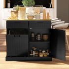 HOMCOM - armoire buffet à poubelle basculante 10 gallons avec tiroirs, panneau à rainures - noir-Le dessus spacieux est idéal pour une préparation et un service efficaces des repas 