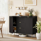HOMCOM - Buffet 47,2 po L, armoire de rangement, noir-Trois tiroirs et deux placards offrent un grand espace de rangement pour les ustensiles 