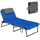 Outsunny - Chaise longue pliante avec coussin - chaise de bronzage inclinable - bleu-Chaise longue de plage avec roulettes intégrées — suivez le soleil ou l’ombre à tout moment