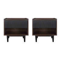 Manhattan Comfort - Lot de 2 tables de chevet Duane 20,23" style mid-century moderne - marron foncé et noir-Table de chevet style milieu du siècle pour chambre et salon lot de 2