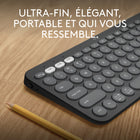 Logitech - Pebble Keys 2 K380s clavier sans fil Bluetooth multidispositif, raccourcis personnalisables, fin et portable - Graphite-Conçu pour sortir de l'ordinaire et aller loin: le clavier Pebble Keys 2 K380s est fin, compact, portable et fabriqué à partir de plastique recyclé 
