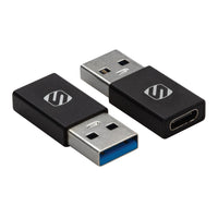 Scosche Adaptateur Strikeline USB-A  vers USB-C - Noir - Paquet de 2-Utilisez-le avec un câble pour charger un téléphone intelligent ou pour transférer des données entre des appareils USB-C vers USB-A tels que des photos, de la musique, des fichiers et bien plus encore