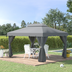 Outsunny - Pavillon de patio 13 pi l x 10 pi L - auvent de pavillon d’extérieur - gris foncé-Structure en aluminium antirouille avec revêtement en poudre