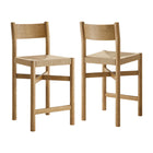 Modway - Alvia Bois Tabouret de comptoir avec siège tissé Ensemble de 2 - Chêne vieilli-Tabouret de comptoir en bois massif
