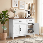 HOMCOM - Buffet de style ferme 44 po avec portes à chevrons et tiroirs - blanc-Le large plan de travail accueille des stations de café ou des présentations décoratives