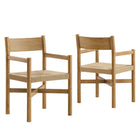 Modway - Alvia Bois Fauteuils à manger avec sièges tressés Ensemble de 2 - Chêne vieilli-Chaises de salle à manger en bois massif