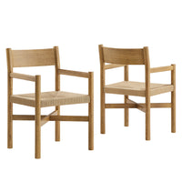 Modway - Alvia Bois Fauteuils à manger avec sièges tressés Ensemble de 2 - Chêne vieilli-Chaises de salle à manger en bois massif