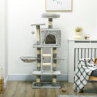 PawHut - Arbre à chat d’intérieur avec maisonnette, hamac, lit - gris clair-Couleur : gris clair 