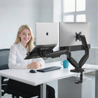 ShoppingAll - Support double pour moniteur VESA et ordinateur portable avec bras à ressort à gaz entièrement réglable et pince de bureau - Noir-Entièrement ajustable et facile à manipuler : Inclinaison de -85° à +90°, rotation de ±90° et pivotement à 360°, avec ajustement de la hauteur jusqu’à 15,6 pouces, le tout avec une seule main