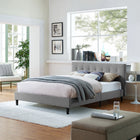 Modway - Linnea Tissu Lit Queen, Gris clair-Système de support en bois de peuplier à lattes