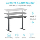 ShoppingAll - Bureau debout électrique à double moteur 48 larg. po - Noir-La conception à double moteur offre un bruit de mouvement inférieur à 55dB et une vitesse de réglage allant jusqu'à 25-35mm/s