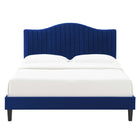 Modway - Juniper Chenal Touffé Performance Velvet Lit de plateforme King, Marine-Tête de lit touffée en canal