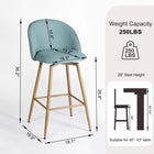 Homy Casa - Tabourets de Bar 26'' avec Siège Tissu Bleu - Paquet de 2-Look Élégant : Le siège en tissu bleu rembourré ajoute une touche de couleur et d'élégance moderne.
