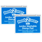 Ready 2 Learn - Tampon encreur lavable géant - Bleu - 6,2 po L x 4,1 po L - Paquet de 2-Temps D'art Sans Mess - L'encre de ce tampon encreur lave la peau avec de l'eau et du savon, ce qui rend le nettoyage rapide et facile.