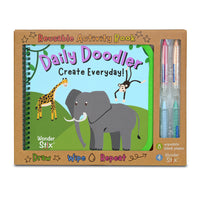 The Pencil Grip - Cahier d'activités réutilisable Daily Doodler - Couverture Animaux Sauvages, 4 Wonder Stix inclus-Cahier d'activités réutilisable « Daily Doodler » avec couverture animaux sauvages et couverture arrière pour créer un quotidien.
