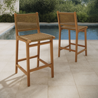 Modway - Rowe Terrasse extérieure Bois de teck Chaises de comptoir Ensemble de 2 - Naturel-Siège et dossier en rotin synthétique