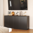 HOMCOM - Buffet cannelé 30,7 po avec porte à ouverture par pression - noir gris vieilli - ensemble de 2-Portes rainurées et conception push-to-open assurant un look épuré
