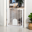 PawHut - Barrière pour animaux extra large 30"-41" avec petite porte - 30"L - Blanc-Livrée avec un bloc de verrouillage inférieur, ce qui améliore la stabilité