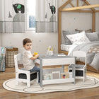 Qaba - Ensemble table et chaises pour enfants 3 pièces avec plateau de table réversible - gris-Plateau de table réversible pour lire ou dessiner sur le côté tableau noir
