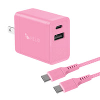Helix - Chargeur mural USB-C + USB-A avec câble - 20 W, Rose-20 W Chargement