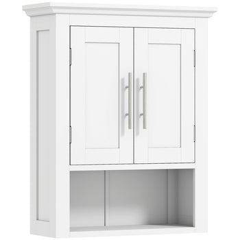 Armoire Murale Salle De Bain Miroir Kleankin - Portes, Étagères Réglables, Blanc 54x55 Cm