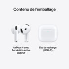 Apple - AirPods 4 avec Annulation active du bruit-Autonomie Longue Durée - Lorsque l'Annulation active du bruit est activée, vous obtenez jusqu'à 4 heures d'écoute par charge et jusqu'à 20 heures avec l'étui de recharge. En la désactivant, le total monte jusqu'à 30 heures