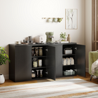 HOMCOM - Buffet cannelé 30,7 po avec porte à ouverture par pression - noir gris vieilli - ensemble de 2-Finition moderne noire et grise vieillie ajoutant de l'élégance à tout espace de vie