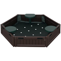 Outsunny - Bac à sable hexagonal d'extérieur pour enfants avec couvercle - 120 cm - Marron-Peut être modifié en différentes formes, telles que l'hexagone ou le rectangle 