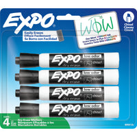 Marqueurs effaçables à sec Expo, faible odeur, pointe biseautée, noir, paquet de 4-La pointe biseautée polyvalente permet d’écrire des traits larges ou fins