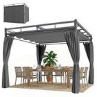 Outsunny - Tonnelle Extérieur, Pergola avec Auvent Rétractable et Rideaux - 10 pi x 10 pi - Gris Foncé-Le toit rétractable de la pergola vous permet d’équilibrer facilement la lumière du soleil et l’ombre confortable 