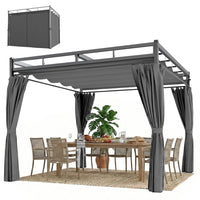 Outsunny - Tonnelle Extérieur, Pergola avec Auvent Rétractable et Rideaux - 10 pi x 10 pi - Gris Foncé-Le toit rétractable de la pergola vous permet d’équilibrer facilement la lumière du soleil et l’ombre confortable 