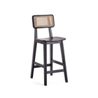 Manhattan Comfort - Tabouret de comptoir Versailles 15,75" style industriel chic - noir et cannage naturel - lot de 3-Siège en contreplaqué