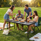 Homy Casa - Table pliante portative de 4 pi avec 4 hauteurs réglables pour utilisation intérieure et extérieure, camping - Noir-Le plateau noir ajoute un style moderne et épuré
