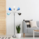 Simple Designs - Lampe de sol noire à col de cygne réglable, 5 lampes, Argent avec trois nuances de bleu, un abat-jour gris + un abat-jour blanc-exigences concernant les ampoules vendues séparément : ce lampadaire utilise 5 ampoules de 60 watts de type A19 E26 à culot moyen