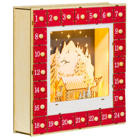 HOMCOM - Calendrier de l'Avent de Noël avec 24 tiroirs et lumières LED-Les villages, les montagnes, les forêts, les élans et les étoiles renforcent l'ambiance festive 