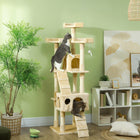PawHut - Arbre à chat 68 po, tour grande à plusieurs niveaux, condo - beige-Base solide en particules enveloppée de peluche chaude et douce 