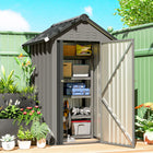 Outsunny - Abri de jardin extérieur 4 pi x 4 pi, avec porte verrouillable, gris clair-Acier résistant aux intempéries assure une durabilité contre la rouille, les UV et la pluie 
